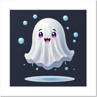 Cute ghost floating. Halloween ghost cartoon Posters and Art